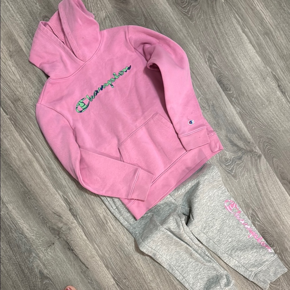 Champion Pink Hoodie and Gray Sweatpants Set